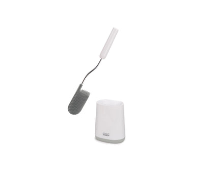 Joseph Joseph Flex Lite - Silicone Toilet Brush with slimline holder set, flexible anti-drip, anti-clog deep clean head, Grey/White, Small