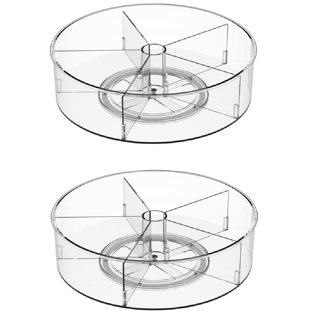 Slideep Lazy Susan Plastic Turntable Divided Spinner for Kitchen Cabinet, Pantry, Fridge, Cupboard, Counter Organizing Fully Rotating Organizer for Food, Spices, and Condiments, 11.5" Clear - 2 Pack