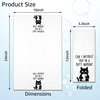 ZBBFSCSB Can I Interest You in a Butt Napkin Hand Towels 2 Pack, Funny Black Cat Bathroom Decor Hand Towels, Black Cat Humorous Saying Hand Towel for Women Pet Owner Hostess Sister BFF Friend
