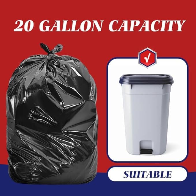 Teivio Black Trash Bags 20-25 Gallon 60 Count | Large Multipurpose | Fit 18