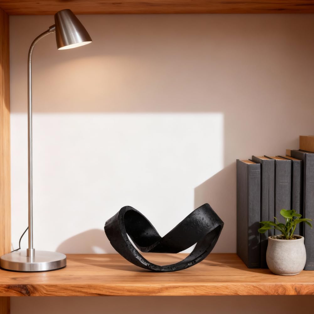 Modern Black Geometric Sculpture, Black Knot Home Accent Decor, Multi-Angle Abstract Art Statue for Coffee Table, Bookshelf, Living Room, Office - Resin Artistic Knot Decor for Home and Office