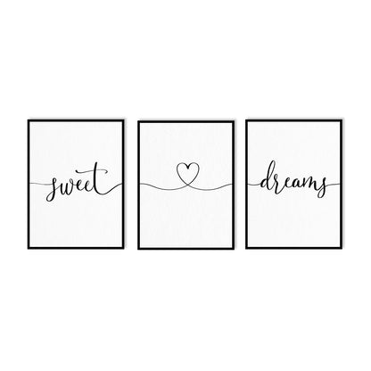 Sweet Dreams Wall Decor Above Bed: 3 Piece Modern Farmhouse Bedroom Art Set, Minimalist Black and White Framed Signs, Rustic Country Wall Art for Master Bedroom Guest Room, 12x16 Inches