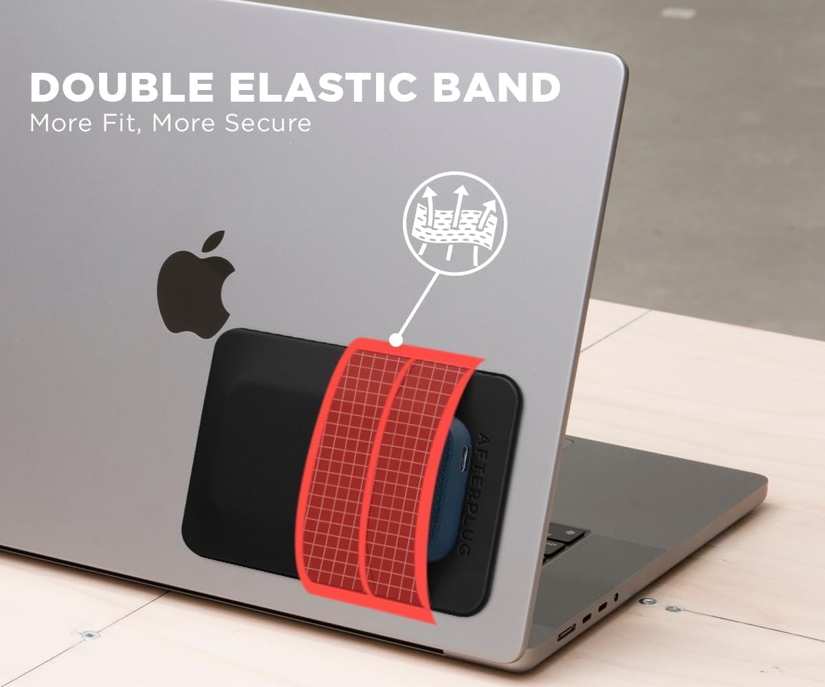 Afterplug 2-Pocket Adhesive Pouch for Laptop, Compatible with External Portable SSD, Magic Mouse, USB Cable and More - Black