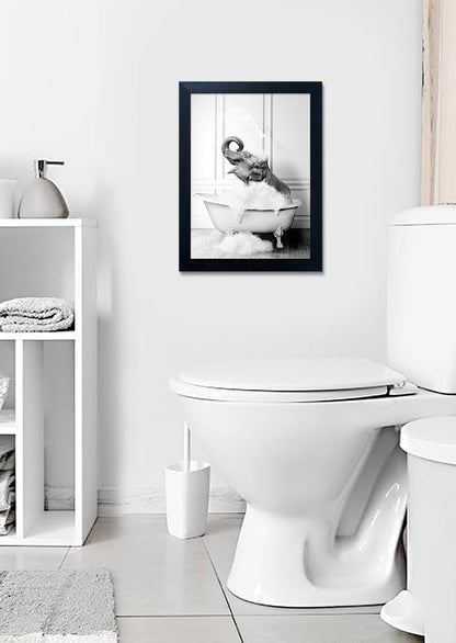 Bathroom Picture Wall Decor, Framed Black and White Bathroom Wall Art, Toilet Paper in Little Funny Raccoon's Hand Animal Canvas Print Painting