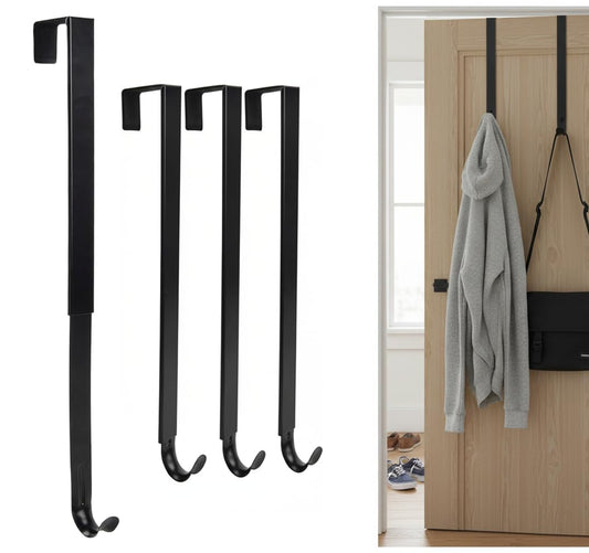 TWEJMZU Over The Door Hooks with Shock Absorber Pads, 4-Pack Adjustable Heavy Duty Long Door Hooks for Hanging from 15-25 Inch, No Drill Towel Hook, Coat Rack for Bathroom Door, Bedroom, Entryway