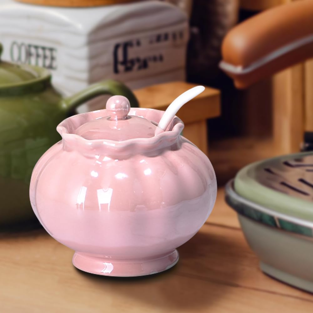 Ursword Iridescent Sugar Bowl, Porcelain Salt Cellar with Lid and Spoon, 9oz Sugar Jar for Coffee Bar, Salt Box Sugar Containers for Seasoning, Spice, Sauce, Elegant Decor for Kitchen Countertop