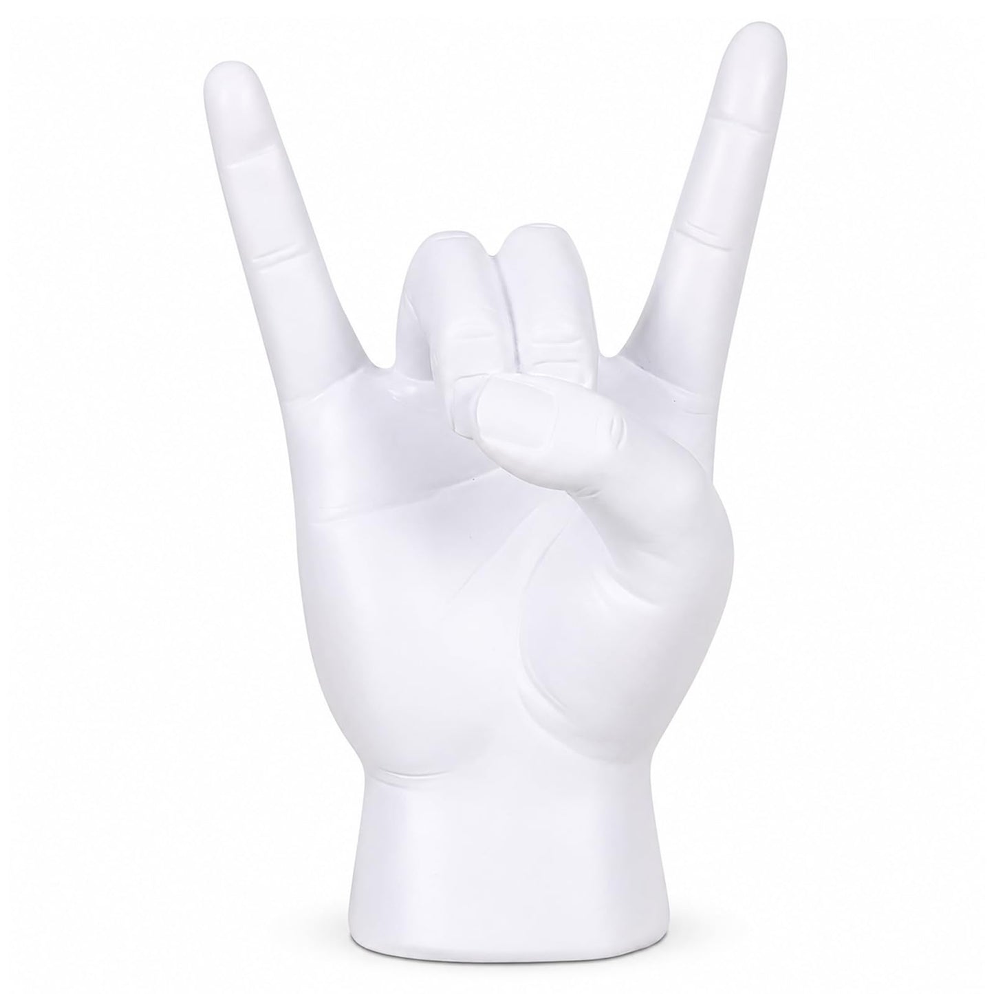 XIYOUQI Rock Hand Statue, Rock On Hand Gesture Sculpture, White Resin Hand Sign Decor for Music Lovers, Modern Tabletop Sculpture for Desk Bookshelf Mantel Man Cave Office Decor