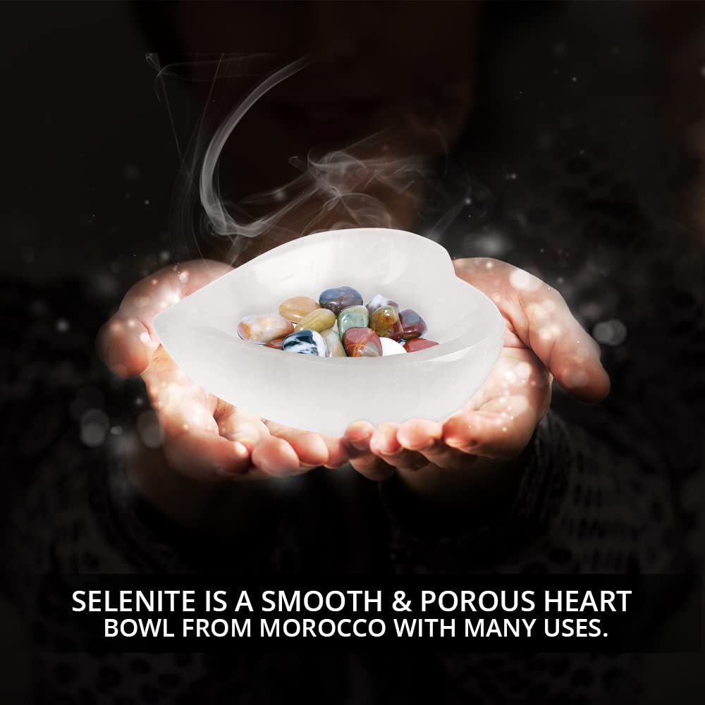 NORTHLANDZ Selenite Crystal Heart Shaped Bowl 10cm, Crystals Smudging Bowl for Reiki Healing, Anxiety Relief & Meditation. Ideal for Gift & Home Decor - White
