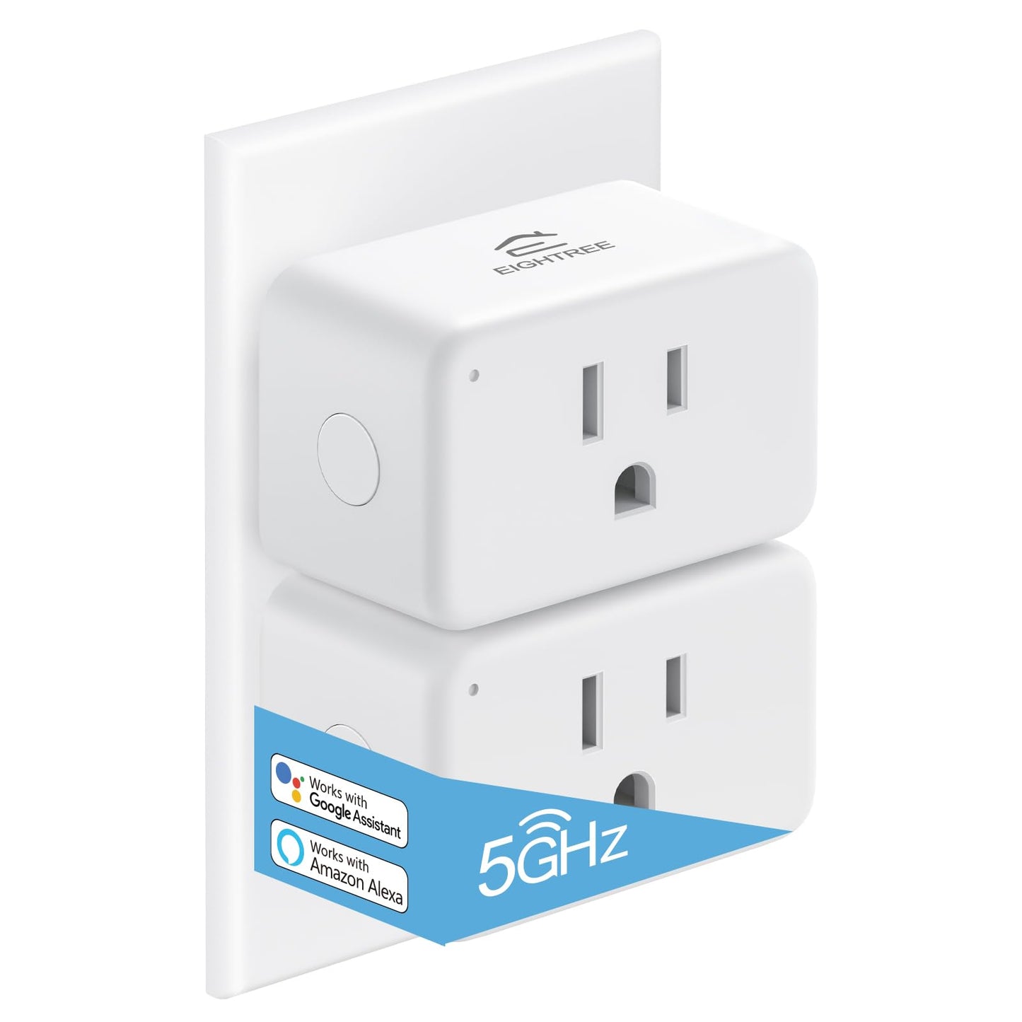 EIGHTREE Mini Smart Plug 5GHz & 2.4GHz Wi-Fi, Compatible with Alexa & Google Home & SmartThings, Remote Control, Timer, White, Type A/B Plug