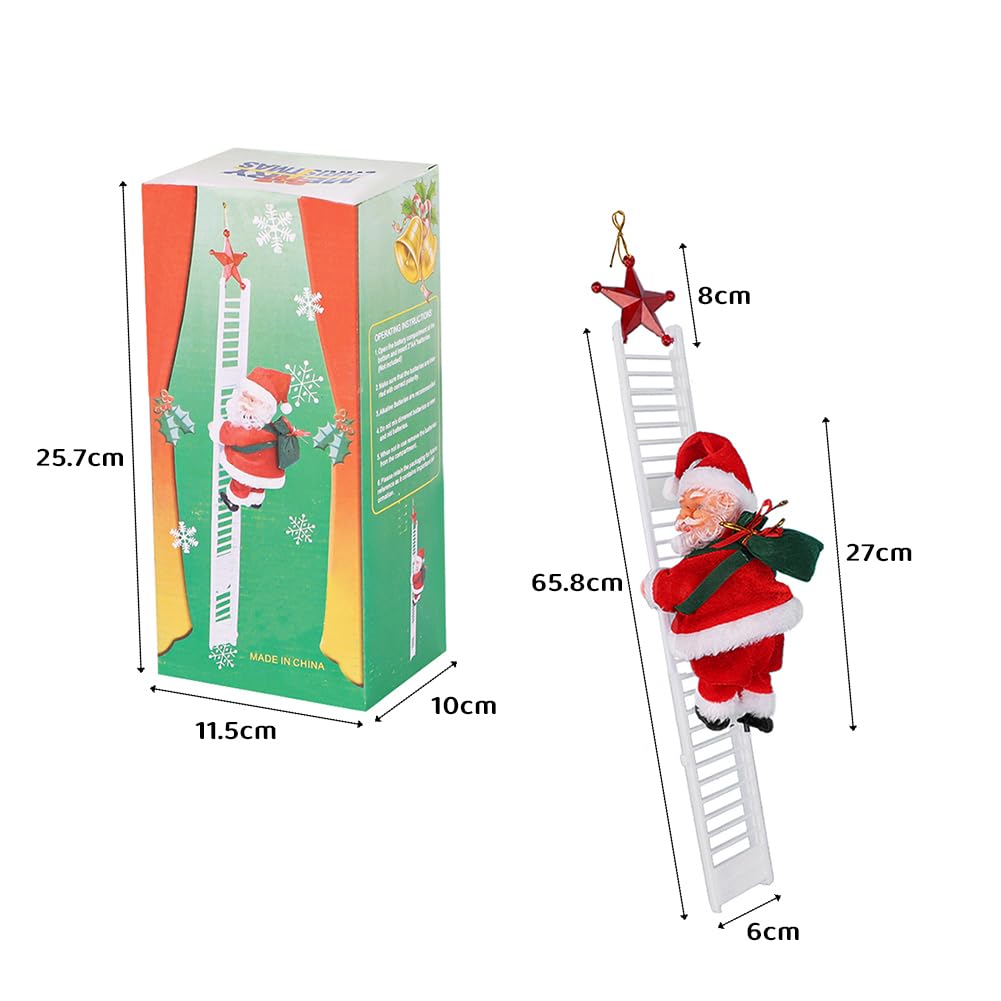 Climbing Santa Ladder Electric Santa Claus Climbing Ladder Up and Down Creative Plush Santa Claus Figure with Bag Musical Moving Santa Indoor Xmas Tree Hanging Ornaments for Party Home Decor