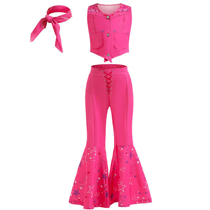iTVTi Cowgirl Costume Girls Hot Pink Kids Disco Outfits Movie Dress up for Halloween Birthday Party Cosplay, 6-7 Years (Tag 130)