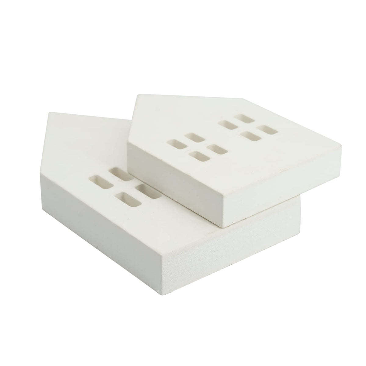 House Shaped Wooden Sign Block Farmhouse Home Sign Tiered Tray Decor 2 Pack (White)