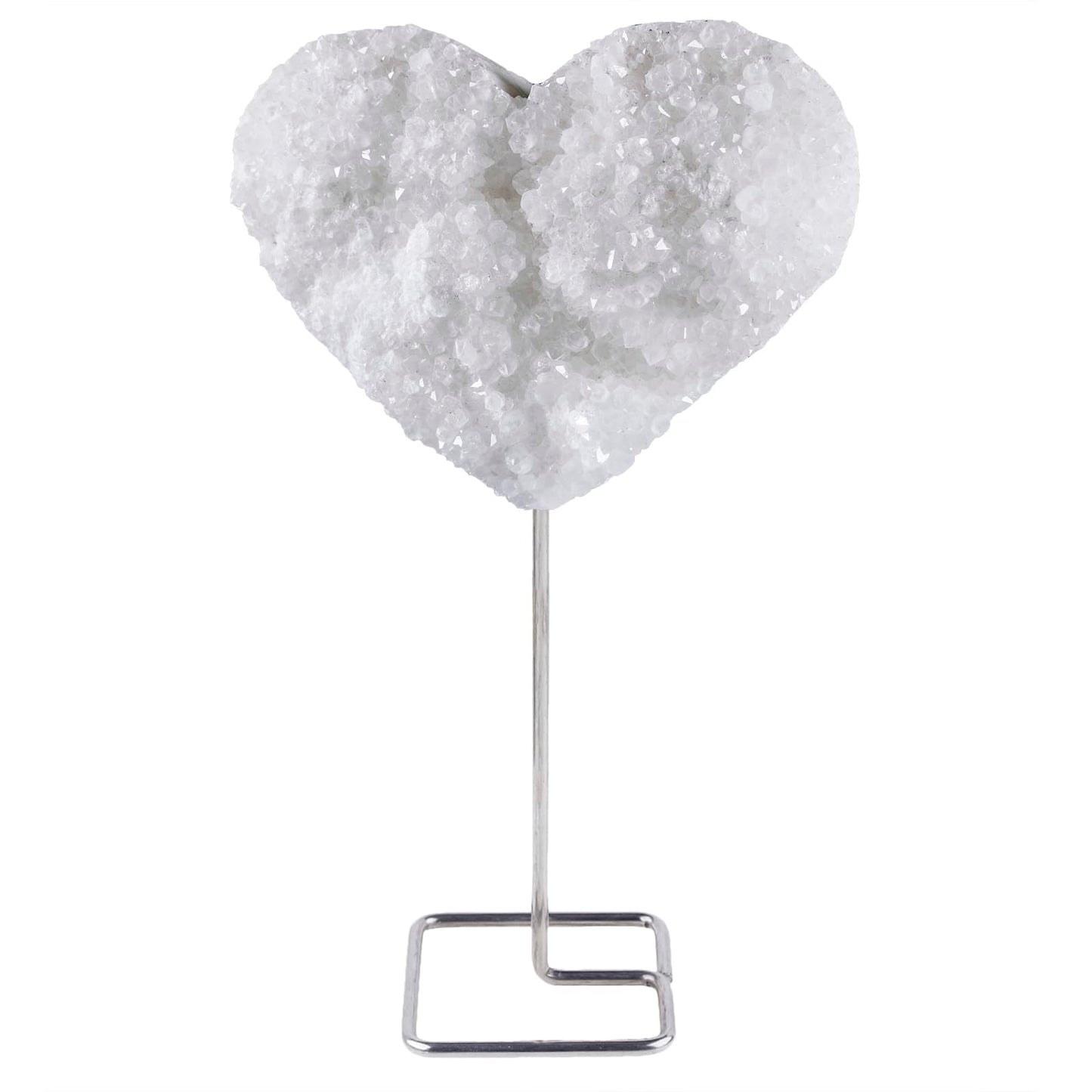 Rockcloud Natural Heart Shape Raw Rock Crystal Cluster Geode with Metal Stand Display Desk Ornament Healing Reiki Gemstone Home Office Decoration