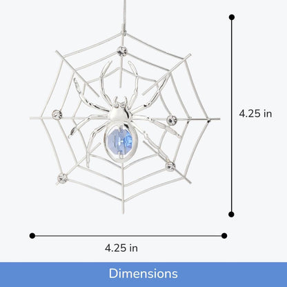 Matashi Silver Plated Christmas Tree Spider Ornament w Blue, Clear Crystals Lucky Hanging Decoration, Holiday Ornament Gift, Unique Spider Decor for Christmas & Halloween Party w Tinsel Legend Story