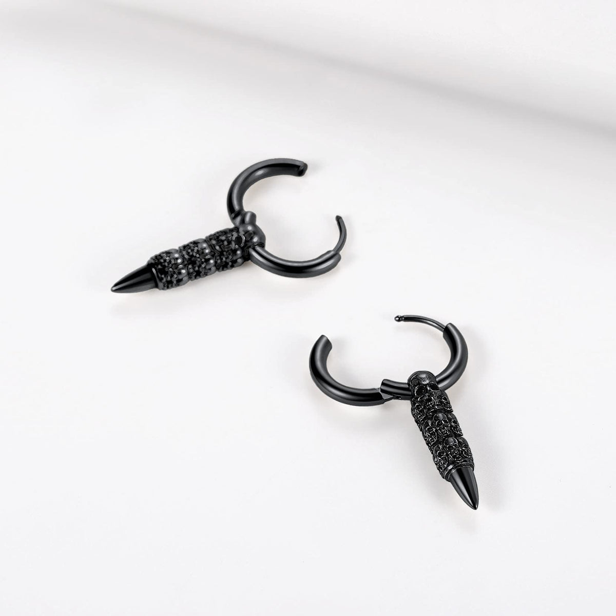 Black Skull Huggie Hoop Earrings Punk Gothic Dangle Skull Bullet Earring for Men Halloween Jewelry