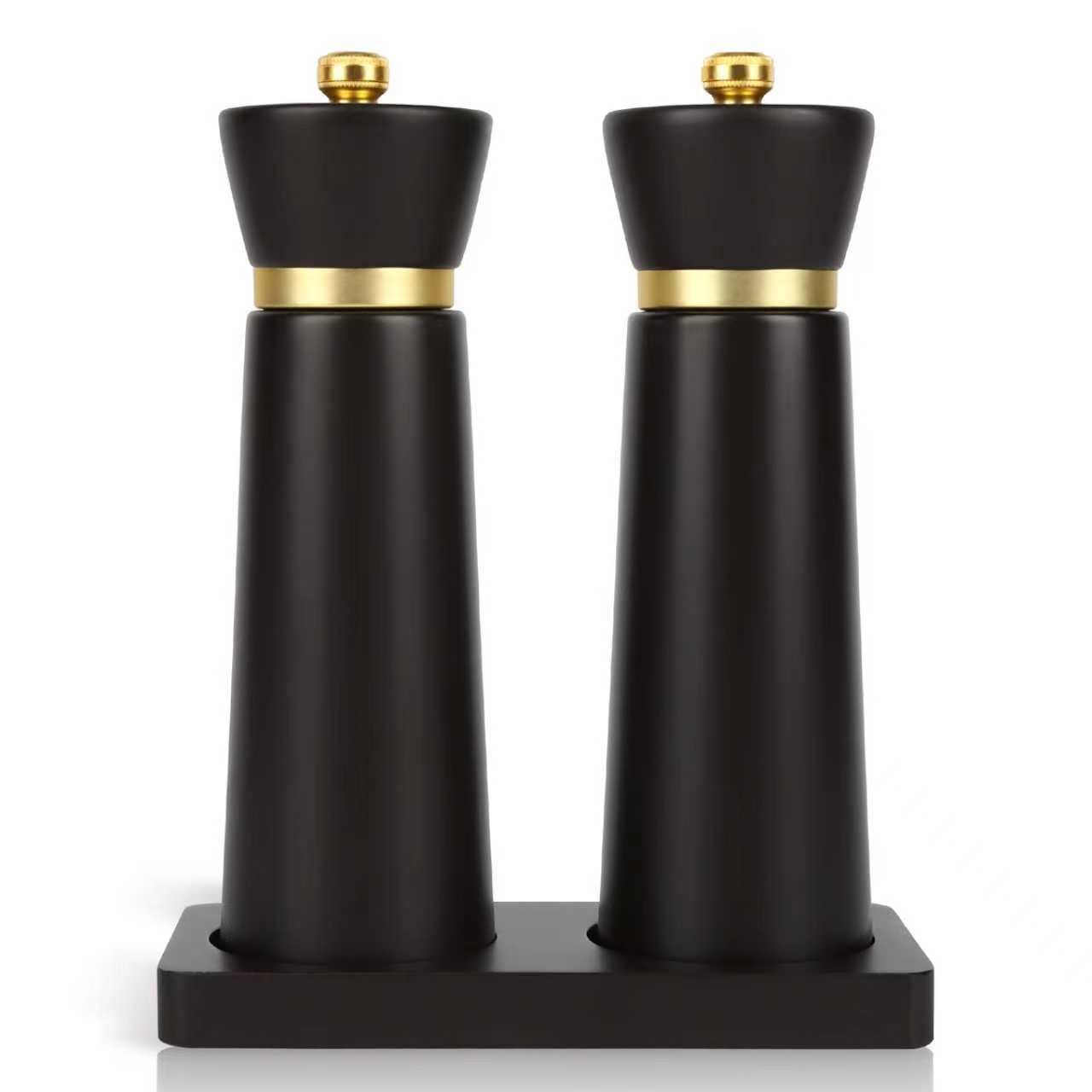 Wooden Salt and Pepper Grinder Set, Salt grinder Refillable with adjustable Coarseness, Beach Wood Pepper Grinder Manual, Salt and Pepper Shakers Matching Wooden tray-Ideal for Gifting