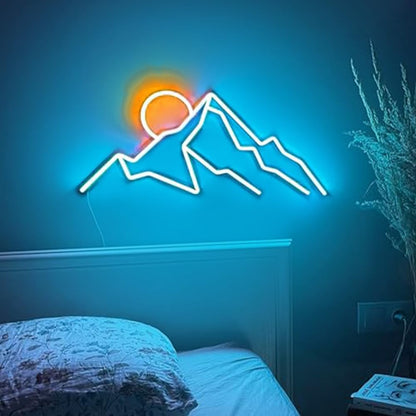 LED Decorative Lights USB Mountains Sunrise Sunset Led Neon Signs Home Decoration Wall Art Holiday Gift Brightness Adjustable 16.5''x11.8''