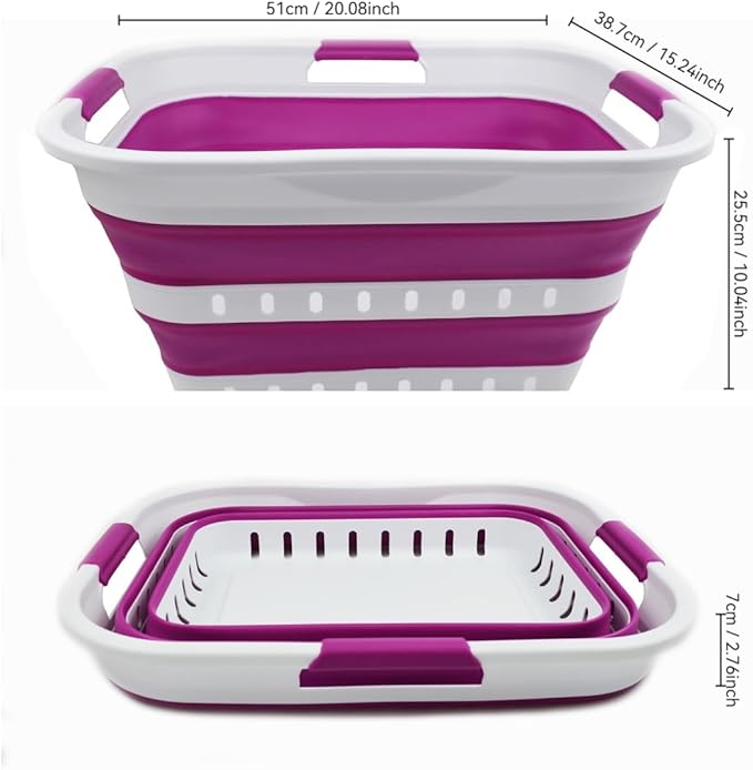 SAMMART 30L Collapsible 3 Handled Plastic Laundry Basket