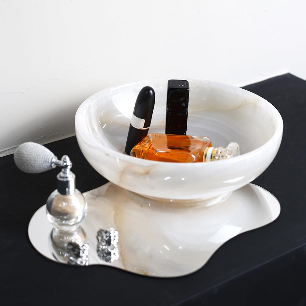 FutureStone Luxury Decorative Marble Bowl for Home Decoration, White Onyx Key Bowl for Entryway Table, Catchall for Coins, Change, Candy, Organizer Marble Tray