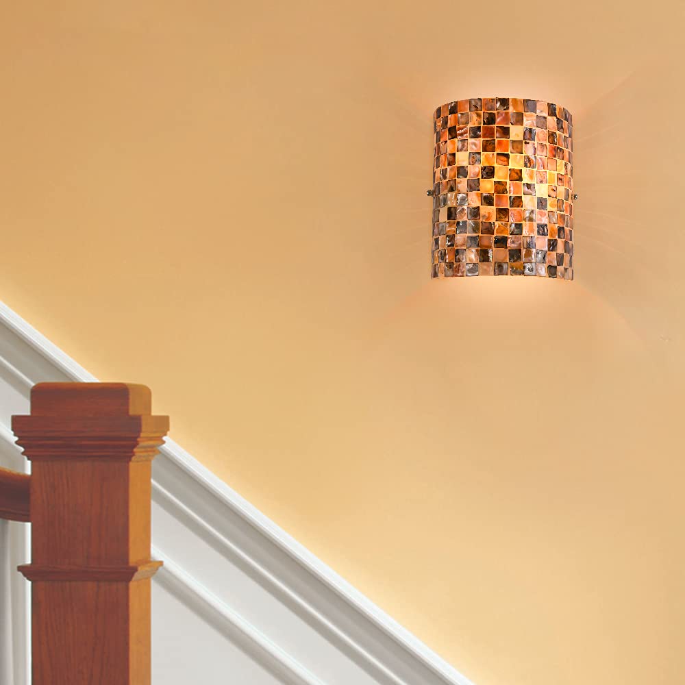 ARTZONE Tiffany Style Wall Sconces, Natural Shell Lampshade Mosaic Wall Light for Bedroom, Stairway, Corridor