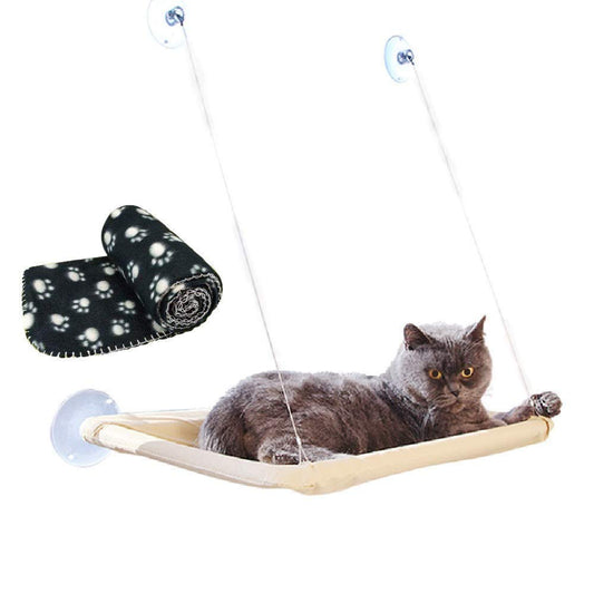 JZK Window Mounted Cat Hammock + Blanket, Suction Cup Pet Bed and Black Blanket for Cat Perch