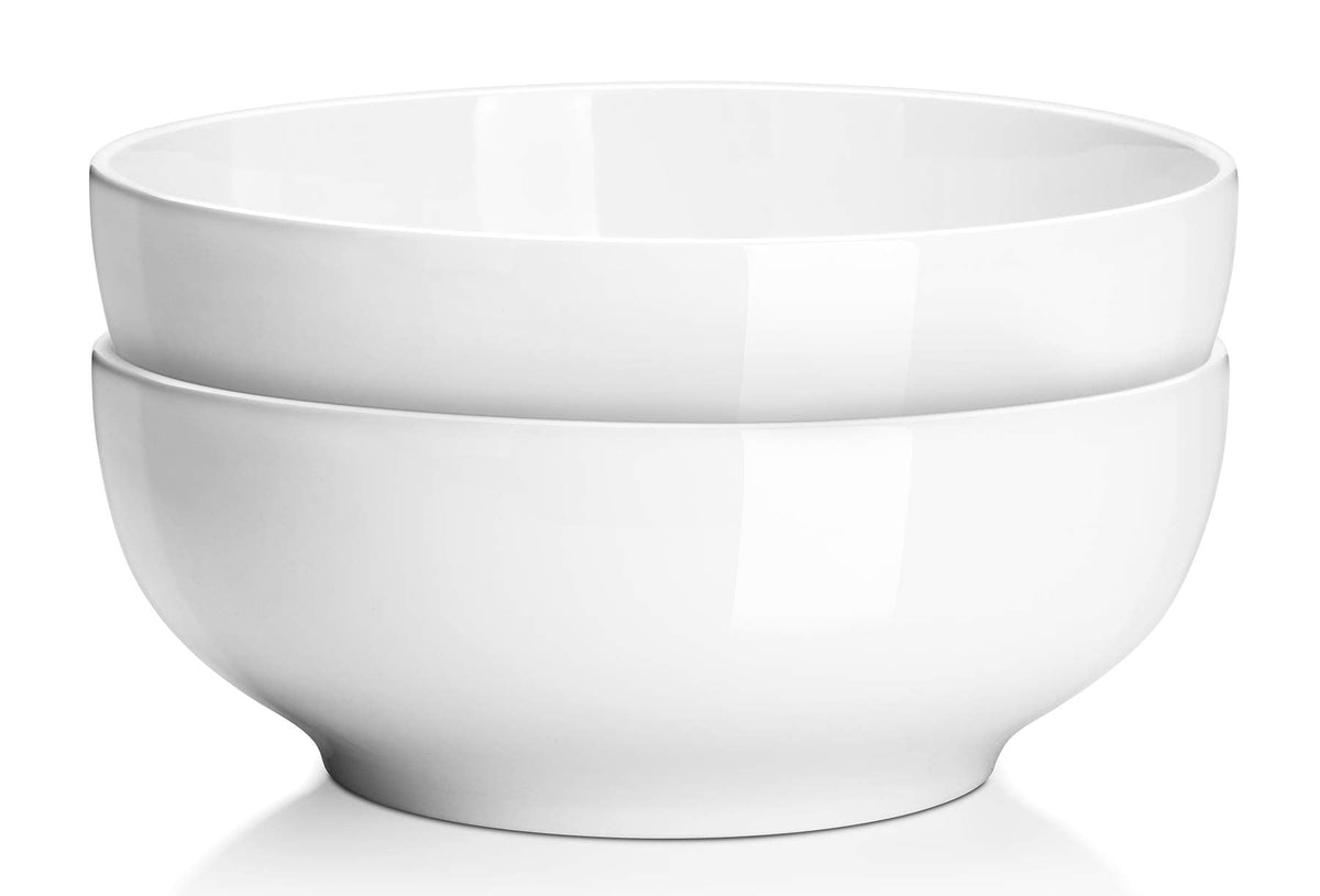DOWAN Serving Bowls, 90 OZ(9.5") Large Salad Bowls for Entertaining, Side Dishes, Pho, Pasta, Centerpiece Bowls for Dinner Parties, Kitchen Decor, Microwave & Dishwasher Safe, White