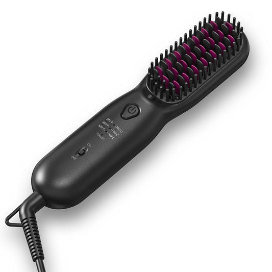 Hair Straightener Brush Dense Bristles Straightening Brush for Women Comb Quick Temperature Adjustment and Auto-Off Hair Accessories for Thick Curly Hair (Black)
