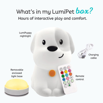 Lumipets Pepper The Puppy Dog Squishy Silicone Night Light for Kids | Cute Night Light with Remote & Touch Control for Baby & Toddler Bedrooms | Color Changing Animal Lamp | Soft Portable Nightlight