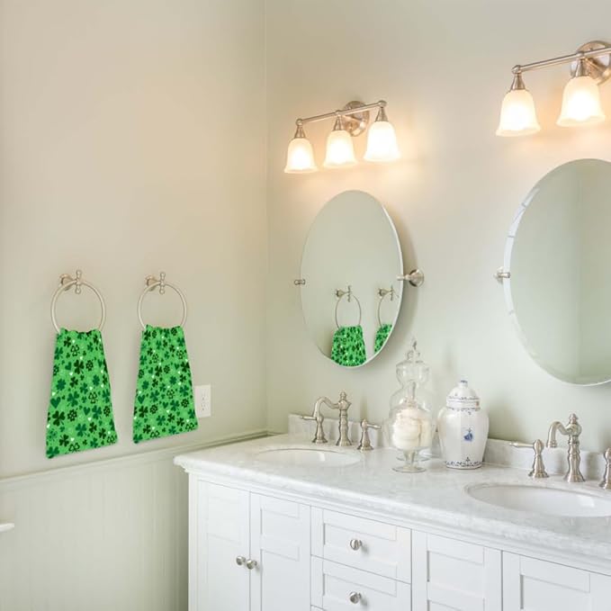 St Patricks Day Hand Towels for Bathroom, 2 Packs Lucky Clovers Fingertip