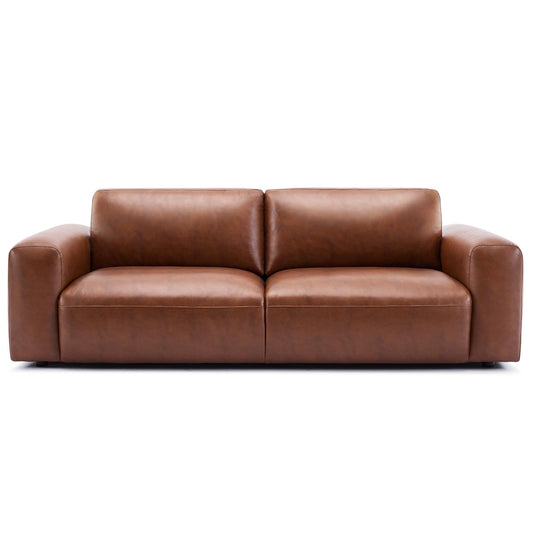 COLAMY 95" Oversized PU Leather Sofa for Living Room, Comfy Sofa Couch with Extra Deep Seats, Wide Arm, Down Filled 3-Seater Modern Sofa for Apartment Lounge-Auburn