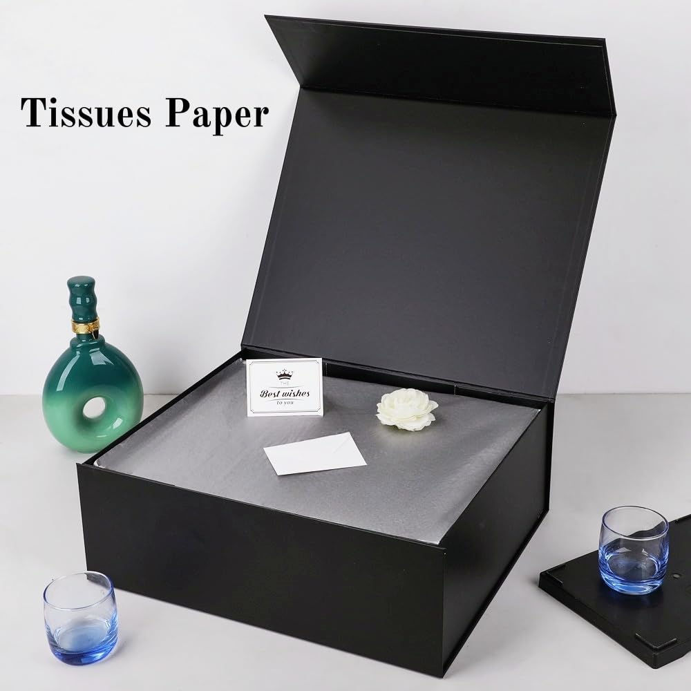 UoeRing 1 Extra Large Black Gift Box 20x16x7 inch Luxury Gift Box for Presents with Magnetic Closure Lid Collapsible,Birthday,Christmas,Contains Card, Ribbon,Tissue Paper,Shredded Paper Filler