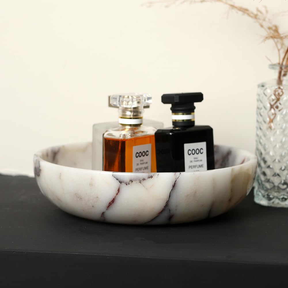 FutureStone Marble Key Bowl for Home Decor, Decorative Bowl for Coffee Table, Marble Fruit Bowl For Table Centerpiece, Coins Candy Catchall Bowl For Entryway (Calacatta Viola, 7.8" x 1.9")