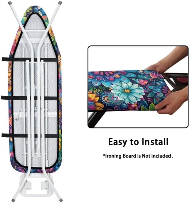 Hippie Flower Ironing Board Cover Colorful Lotus Daisy Flowers Stretchy Ironing