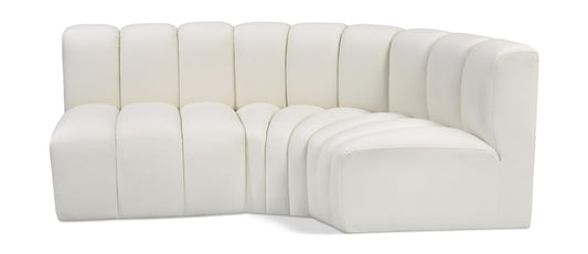 Meridian Furniture 101Cream-S3A Arc Collection Modern | Contemporary Modular Sofa with Soft Cream Vegan Leather, Deep Channel Tufting, Modular Design, 84" W x 39" D x 30" H, Cream