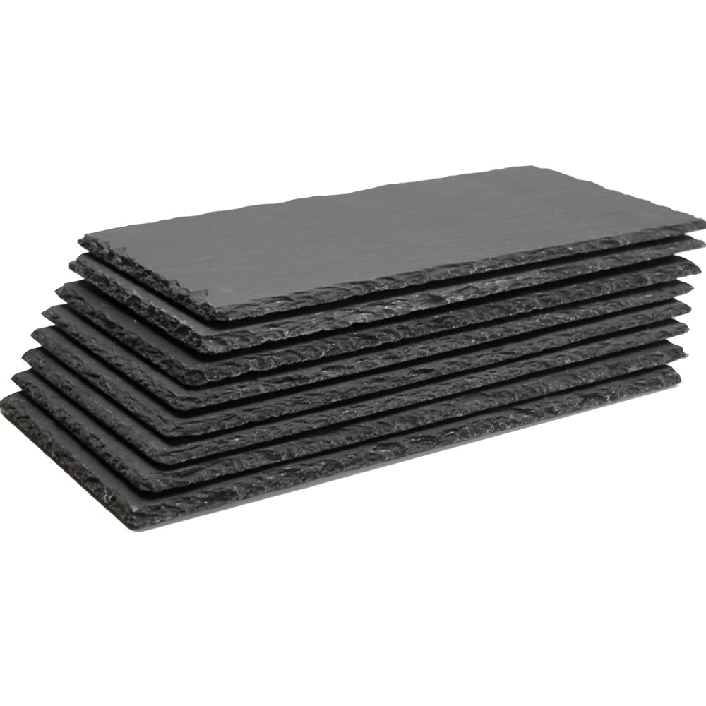 Lingluox 11"x6" 8 Pack of Black Slate Cheese Board,Cooked food Tray,Natural Slate Laser Engraving Board - Kitchen Appetizer Display Blackboard(Meat/Fruit/Cake/Dried Fruit)