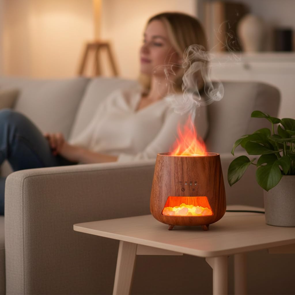 Aromatherapy Diffuser for Home - 200ml Essential Oil Diffuser with Himalayan Pink Salt Rock, Cool Mist Humidifier, Auto Shut-Off, and 9 Colors LED Night Light for Bedroom