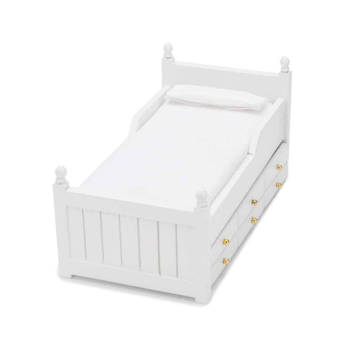 Miniature Table 1:12 Furniture & Dollhouse Miniature Bed with Drawer 1:12 Wooden Furniture European Bedroom Bedding Furniture Accessories with Pillow & Mattresses