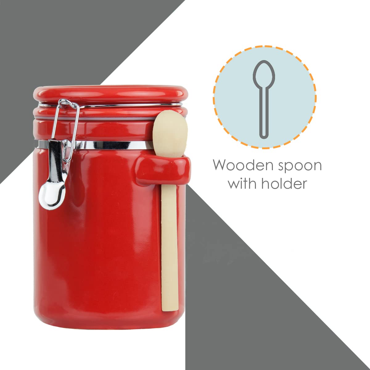 Canister Sets For The Kitchen (4 Piece Set) Red, High Gloss Ceramic | By Home Basics | Decorative | With Wooden Spoons, Countertop Set For Flour, Sugar, Coffee, and Snacks