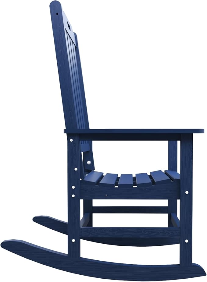 Oversized Rocking Chair Set of 8, Outdoor Rocking Chair for Adults, All Weather Resistant Porch Rocker for Lawn Garden, Navy Blue