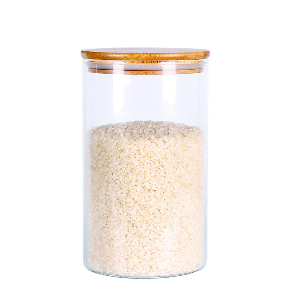 Glass Rice Storage Containers, 60 FL OZ (1800ml) Kitchen Food Jars with Airtight Lid, Stackable Clear Pantry Canister for Coffee Bean, Pet Treat, Flour, Loose Tea and More