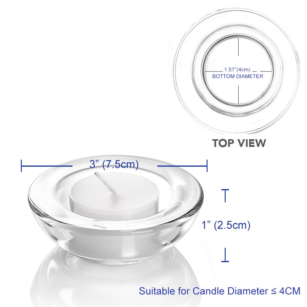 ELIVIA Clear Tealight Candle Holders - Set of 24, Round Chunky Glass Candle Holder, 3" Diameter - CH01