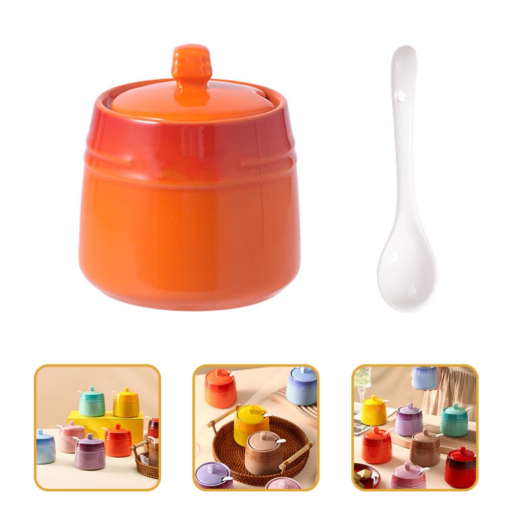 Luxshiny Ceramic Seasoning Jar with Spoon 2.24 Inch Spice Canister for Salt Sugar Condiment Storage Kitchen Container for Home Use