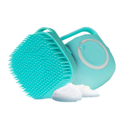 Misthis Portable Dog Bath Brush - Pet Massage Brush Shampoo Dispenser Soft Silicone Brush Rubber Bristle for Dogs and Cats Shower Grooming (Blue)