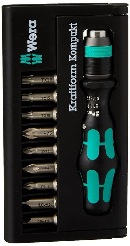 Wera Kraftform Kompakt 10 Bit-Holding Screwdriver & Bit Set, PH/PZ/SL/TX, 05056653001