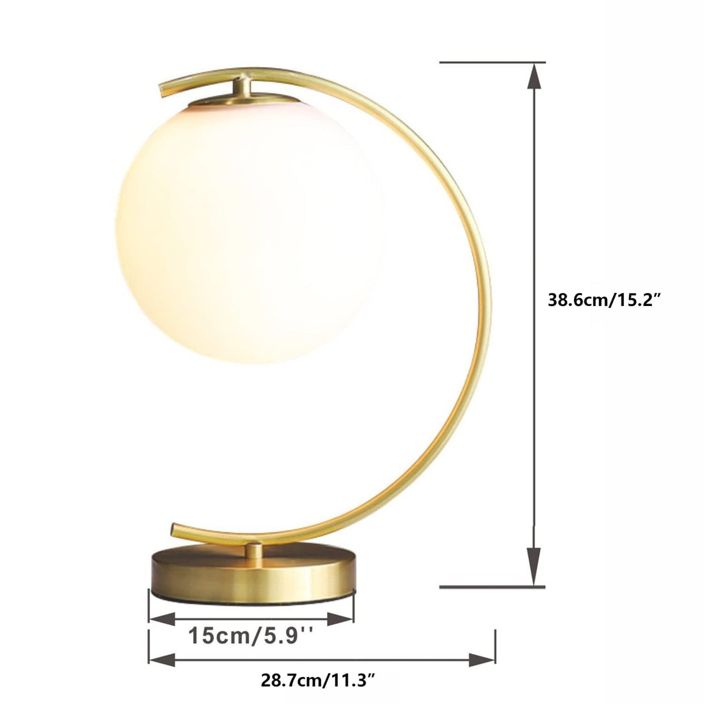 KCO Lighting Mid-Century Bedside Table Lamp Modern Glass Ball Desk Lamp Gold Reading Lamp Moon Shape Metal Table Light for Bedroom Living Room Office