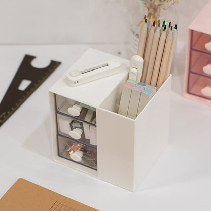 Multi-Functional Pen Holder, Pen Organizer for desk, Desk Organizer with 5 Compartments, Storage Rack for School Home Office Art Supplies, Gift for Teachers, Classmates, and Friends (White)