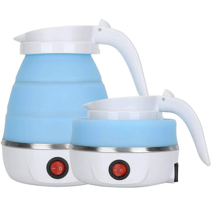 Travel Kettle Electric Small Foldable Portable Kettle,Silicone Collapsible Heating Water Boiler Tea Pot for Camping,Easy for Storage with Separable Power Cord (Blue pro)