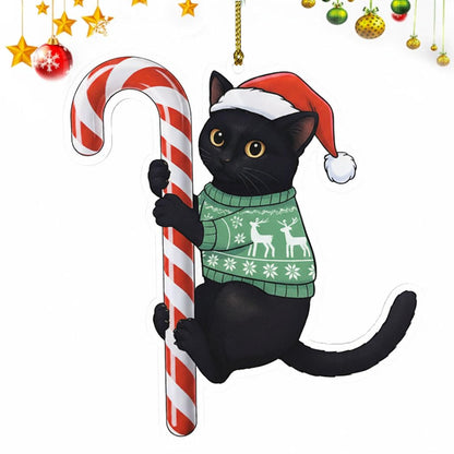 Black Cat Christmas Ornament Hugging Candy Cane 2D Flat Acrylic Ornament - Cute Ornaments for Christmas Tree, Black Cat Ornaments for Women, Men 2025