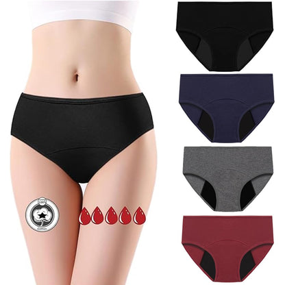 flintronic Period Panties, 4PCS Absorbent Leak Proof Panty Pants, Heavy Flow 30ML Menstrual Knickers, Cotton Menstrual Briefs for Women, Absorbent and Reusable (M)