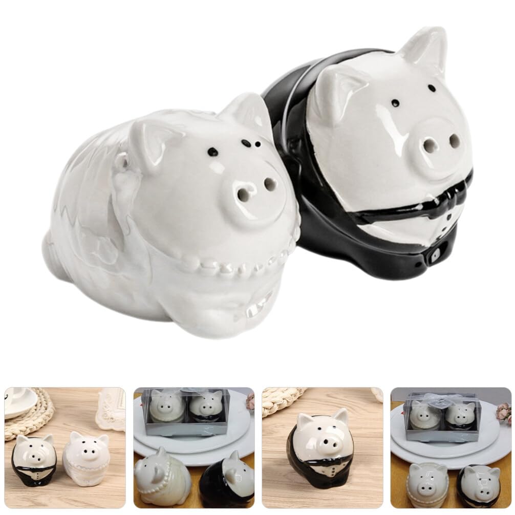 1 Pair Ceramic Pig Salt Pepper Shakers Wedding Favor Kitchen Seasoning Jars Bride Groom Set